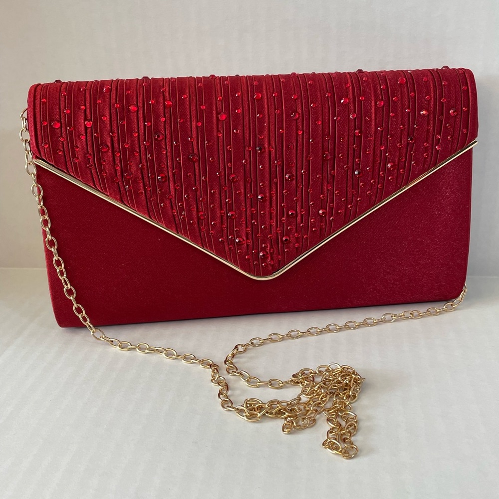 Red And Sequence Envelop Clutch With Gold Crossbo… - image 1